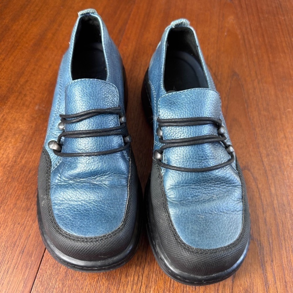 Dansko Women EU 37 Janika Leather Blue Lace-up Platform Wedge Sneaker Athleisure